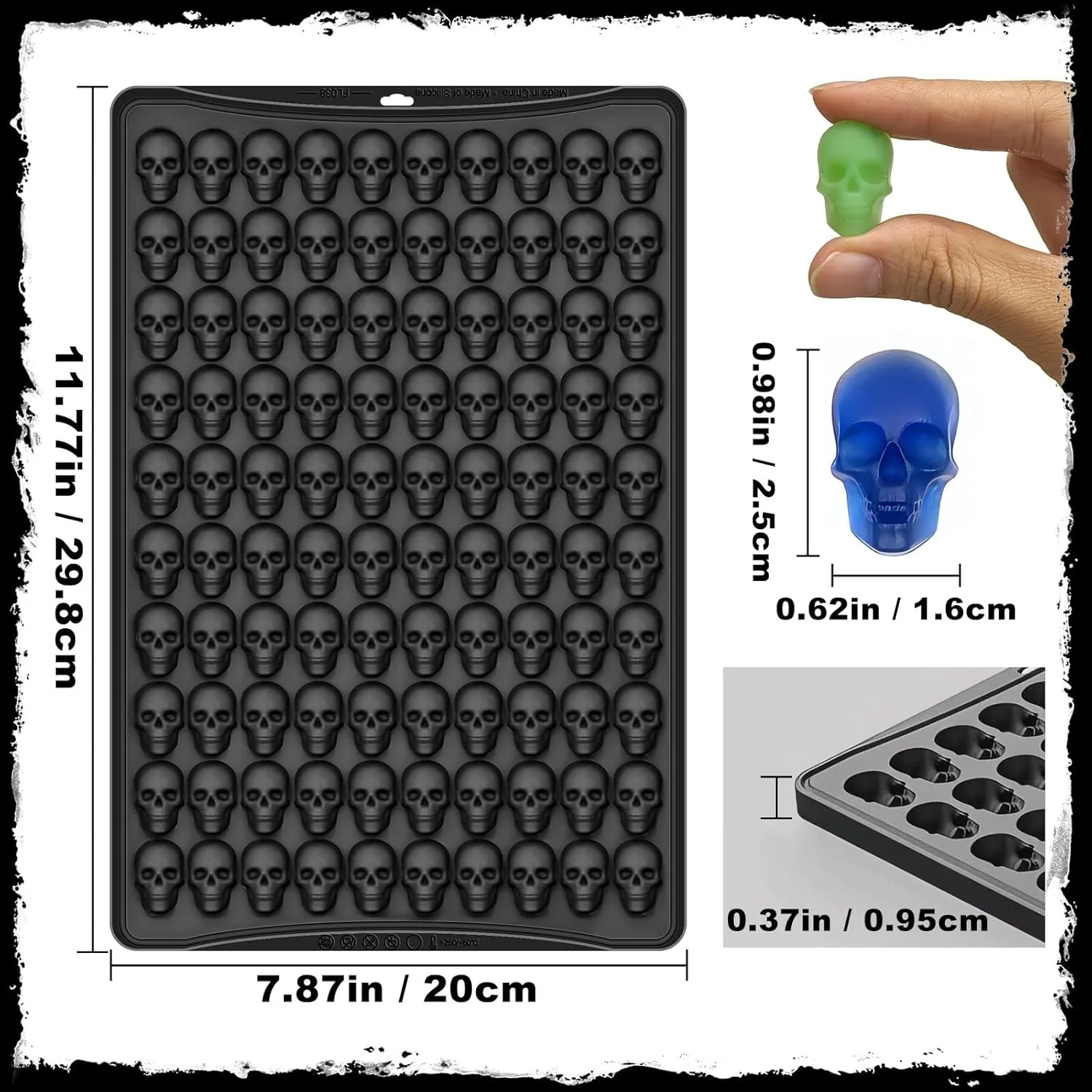 قوالب جمجمة صغيرة من السيليكون، 100 تجويف لجمجمة الهالوين والشوكولاتة قالب حلوى من السيليكون قوالب غائر صغيرة هيكل عظمي #4
