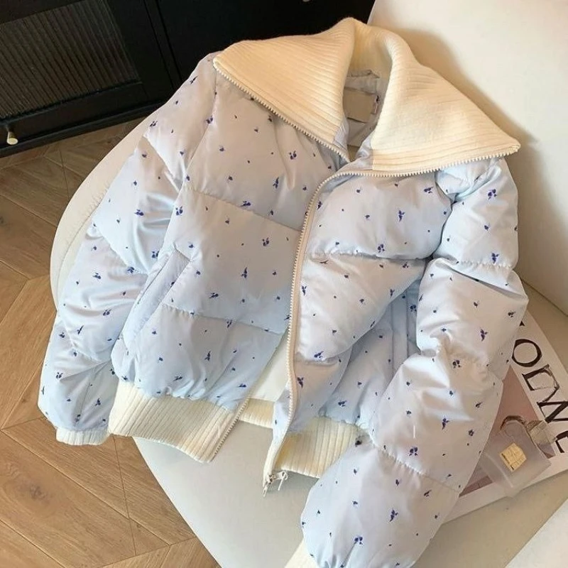 2000s Japanese Cotton Printed Chic Elegant Loose Thicken New Daily Winter High Street Parkas Y2k Warm Cute Sweet Women Coats