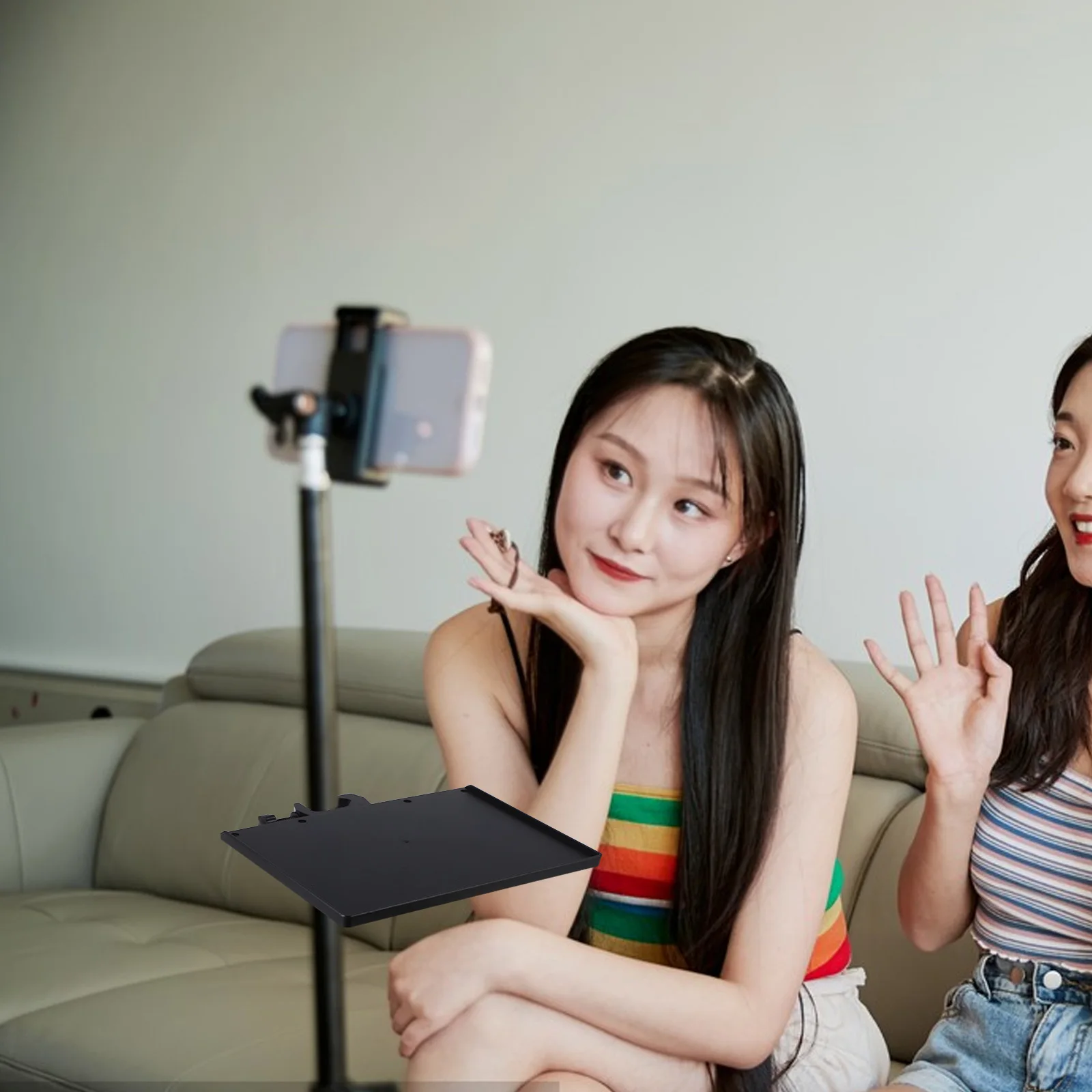 

Microphone Stand Tray Black Thickened Storage Rack For Sound Card Clip-On Shelf Live Streaming Holder Mic Accessories