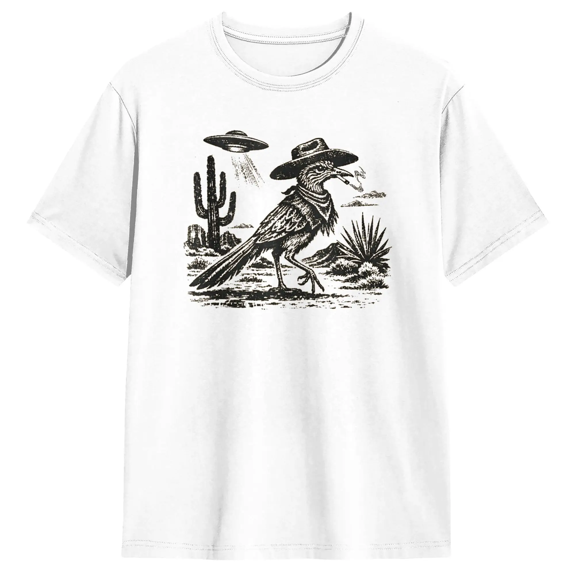Smoking Roadrunners UFO Desert Sarcastic Nature Humor T-Shirt Summer Popular T-Shirts Adult Cotton O Neck Oversize Tees