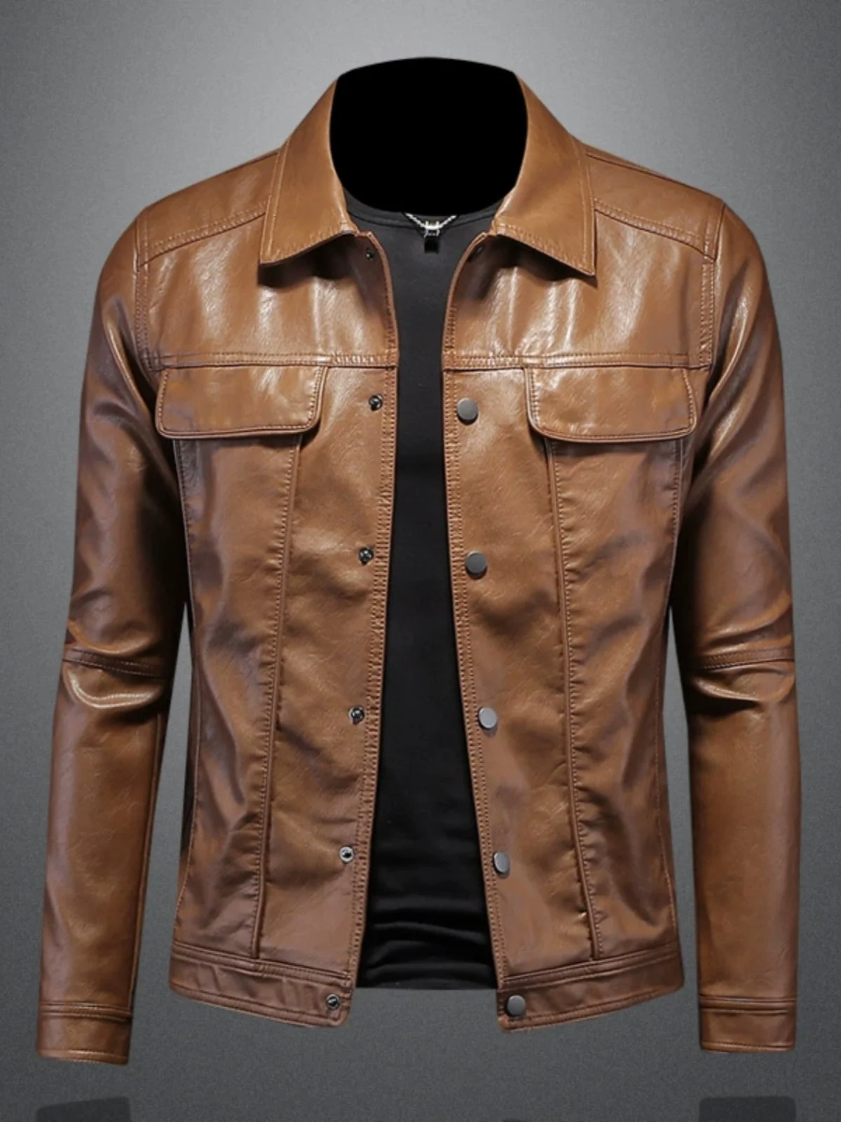 

Sli ort Soft Leather Biker Jaet Men's Faionable Bla Outerwear Spring Autumn New Korean Version Slim Fit Casual Sle