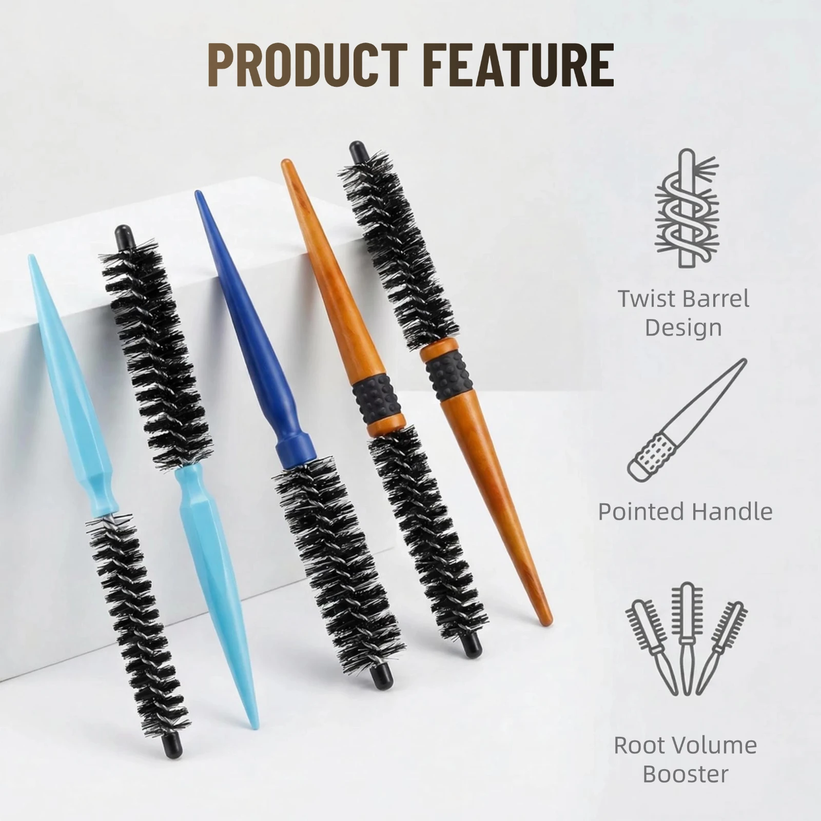 3-teiliges Friseur-Bürsten-Set: Holz-Toupetkamm, Bürste mit Borsten zum Entwirren, Mini-Twist-Rundbürste für Lockenstyling – Detail 6