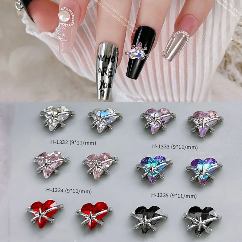 

10 Pcs Heart-shaped designer Charm Nail Art alloy accessories Aurora Gemstone Jewelry Nail Rhinestone nail decoration