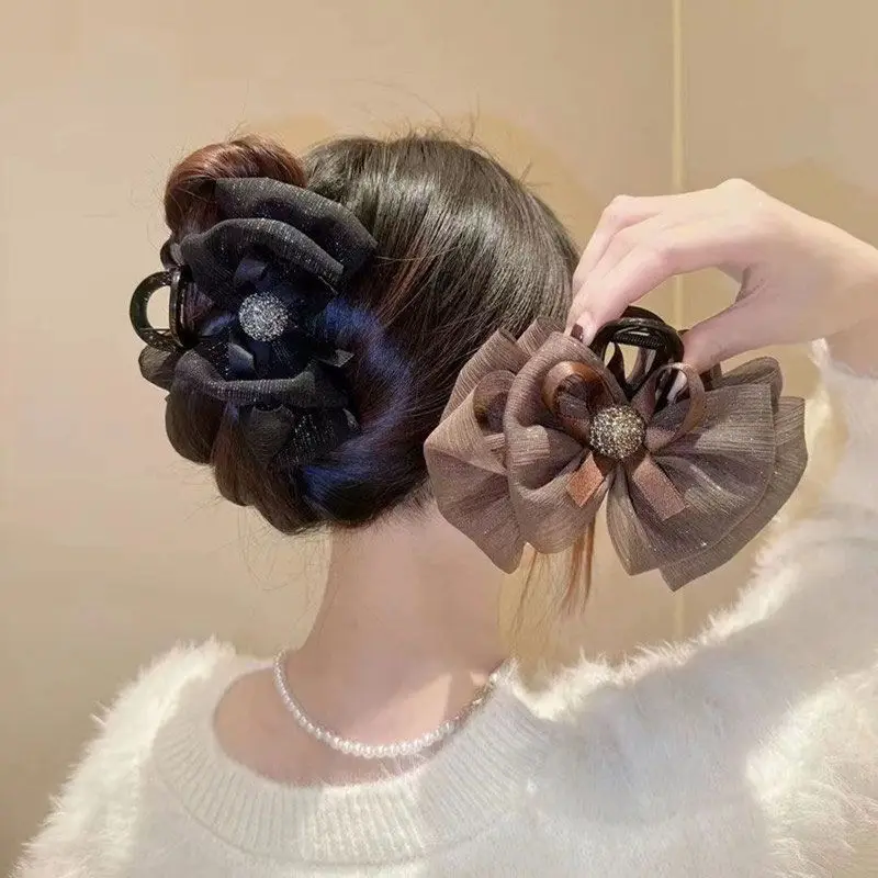 Fermaglio per capelli con fiocco temperamento fermaglio per capelli da donna fermaglio per capelli con diamante ad acqua di fascia alta