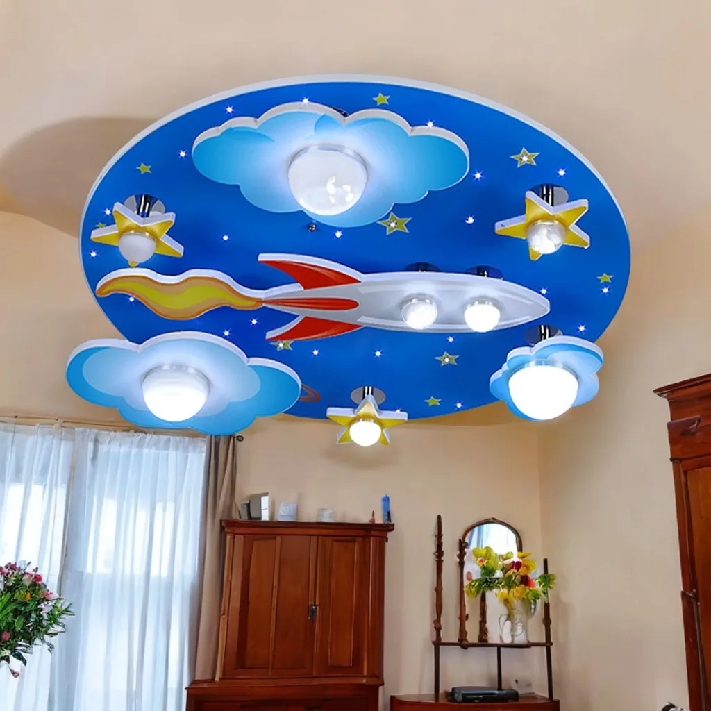 E27 Cartoon Plane Ceiling Light Kids Room Pendant Lamp Children's Room Lamp Boys and Girls Dimmer Chandelier LED Baby Lamp Light