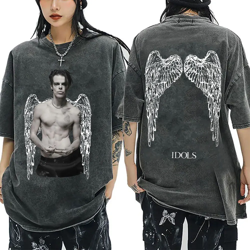 

Rocker Yungblud IDOLS Wings Album Tour 2025 Washed Vintage T-shirt Men Fashion Hip Hop Rock T Shirts Men's Oversized T-shirts