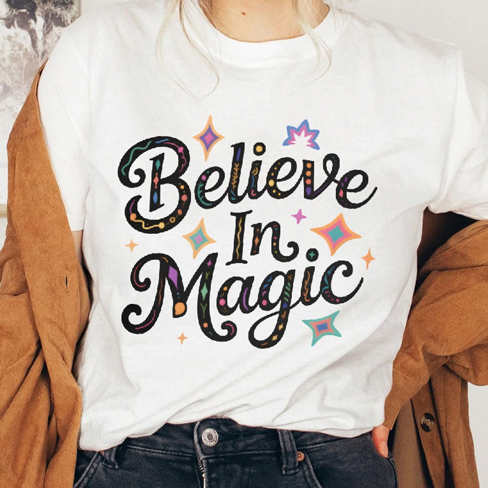 

Believe In Magic Y2K Women‘s Clothes Cotton Casual T-Shirt Crew Neck Graphic Tees Street Wear Colorful Cute Cartoon Letters