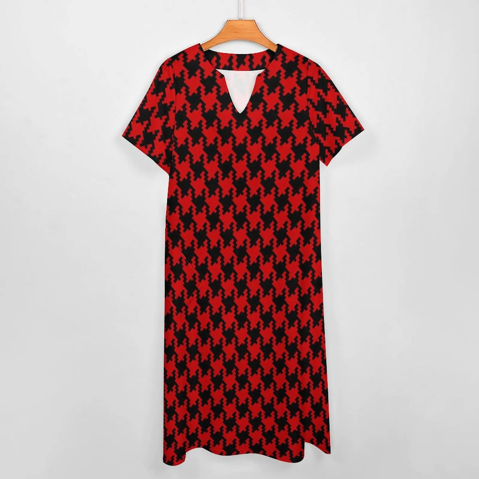 Nero rosso pied de poule Dress Summer Check Print Streetwear Boho Beach abiti lunghi donna Beach Maxi Dress regalo di compleanno