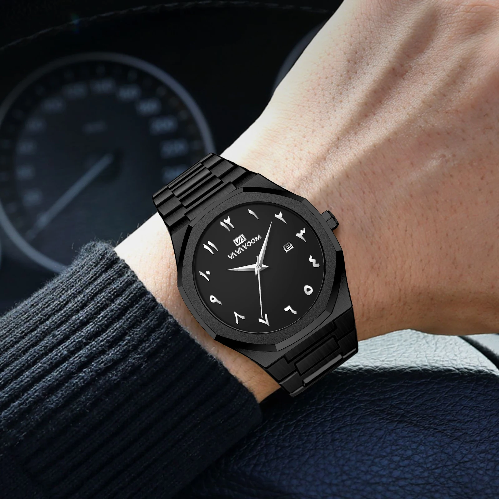 2025 New Men Watch VA VA VOOM Sport Stainless Steel Fashion Quartz Movement 42mm Black Business Waterproof Calendar Wrist Watch