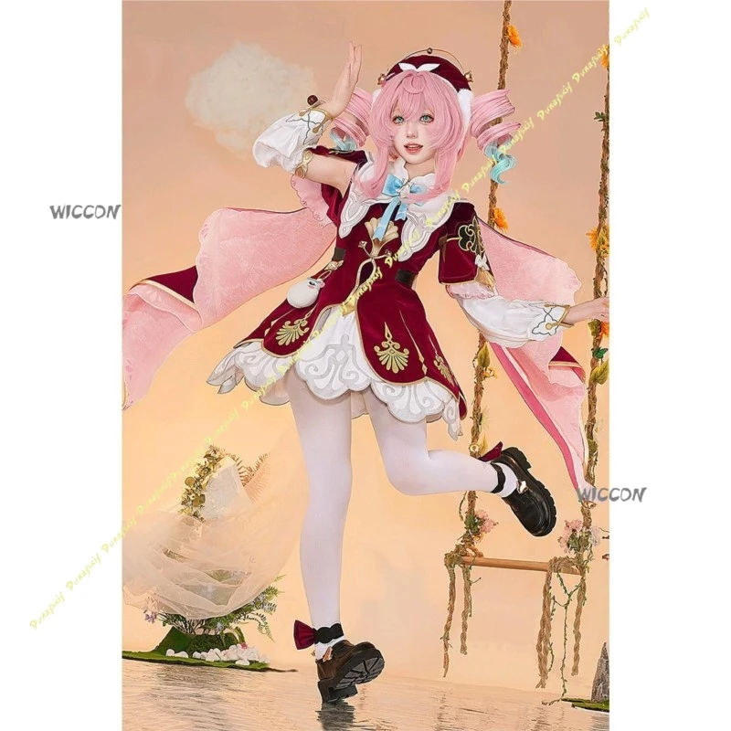 هونكاي: ستار السكك الحديدية تأثيري ازياء امرأة البدلة شعر مستعار الفتيات Hyacinthia لطيف تنورة فستان قبعة حمراء ألعاب أنيمي الجوارب عيد الميلاد هالوين