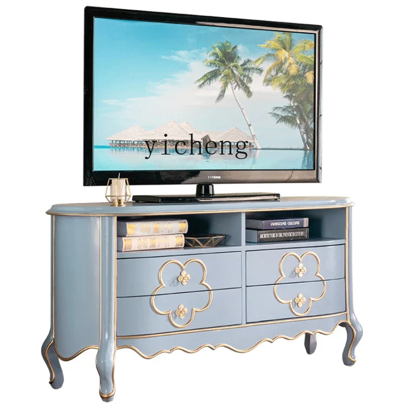 TQH Mediterranean TV cabinet Living room porch cabinet Small apartment locker Solid wood bedroom storage cabinet