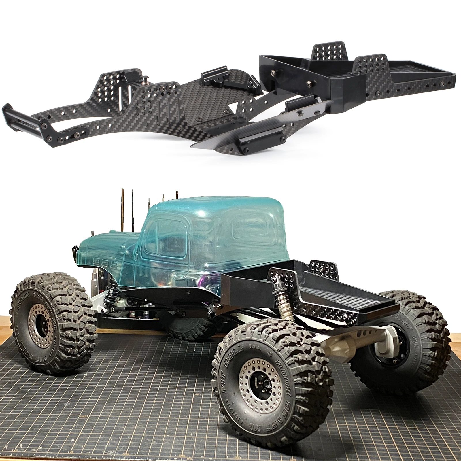 1/10 RC Rock Crawler Carbon Fiber LCG Chassis Kit W/ Truck Bed and Boat Sliders for SCX10 AR44 Capra Vanquish F10 Portal Axle