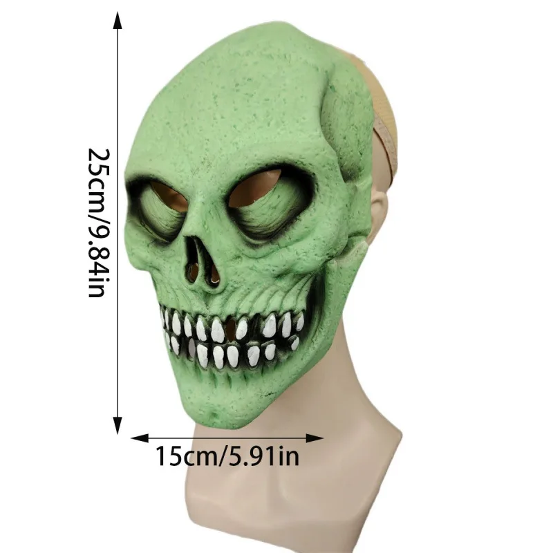 Maska Szkieletu z Strasznym Wyrazem Twarzy dla Dorosłych, Demon, Zły Zombie, Świecąca w Ciemności, Kostium Ducha, Straszny Rekwizyt na Halloween, Zielona Maska Czaszki Mężczyzny