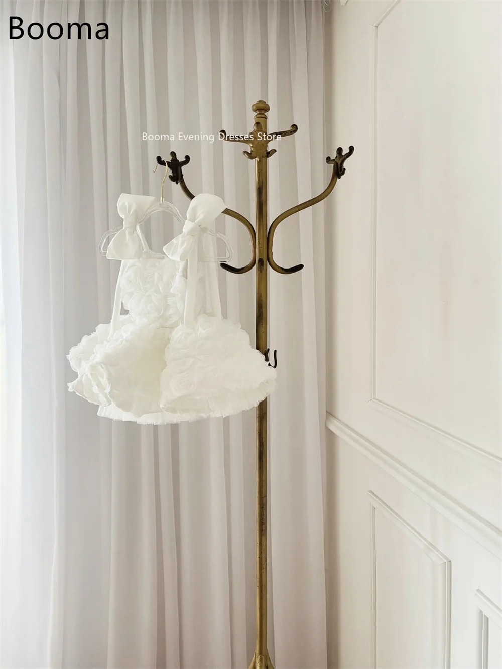 Booma A-Line Fiocco Fiori Abiti da ragazza Abito da festa di nozze per bambini Spaghetti Strap Fiori Ragazze Abiti da ballo Personalizzati 2025