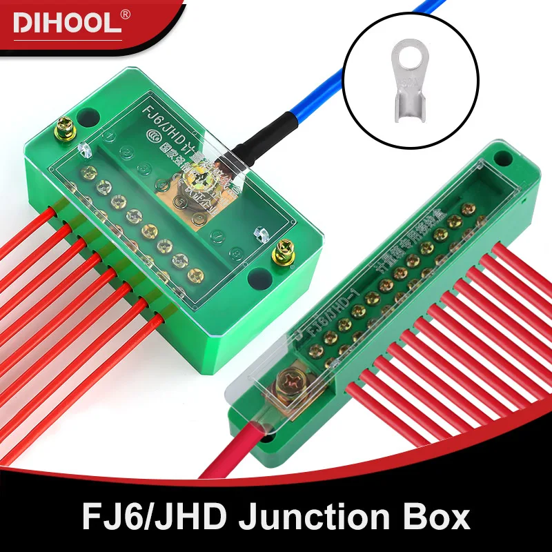 FJ6/JHD Junction Box Unipolar Splitter 1-IN Multiple-OUT Metering Wire Connector Single-Phase Terminal Block Distribution Box