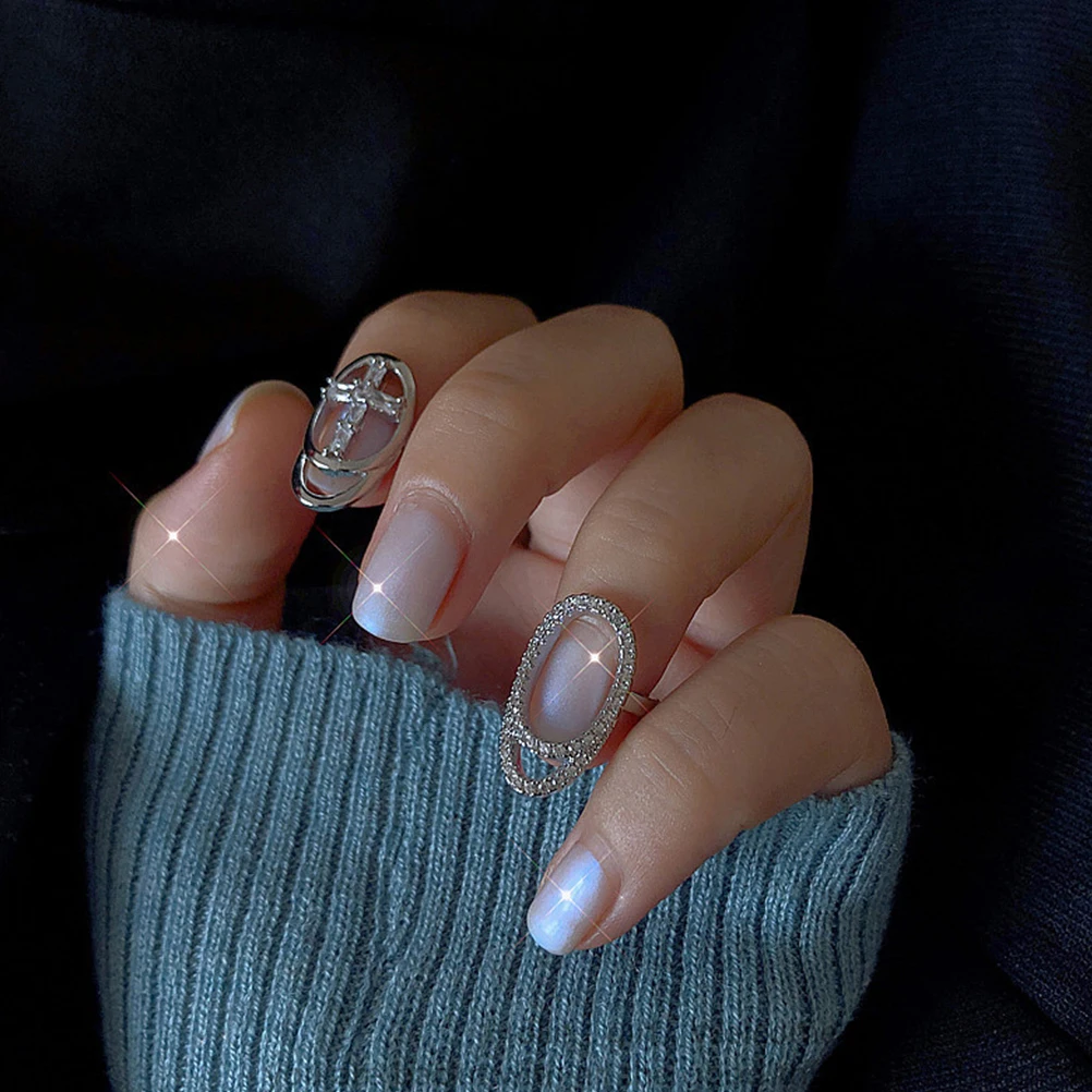 

1pc Rhinestone Fingernail Rings Adjustable Hand Joint Jewelry For Women Fashionable Finger Decor Elegant Nail Hand Ring