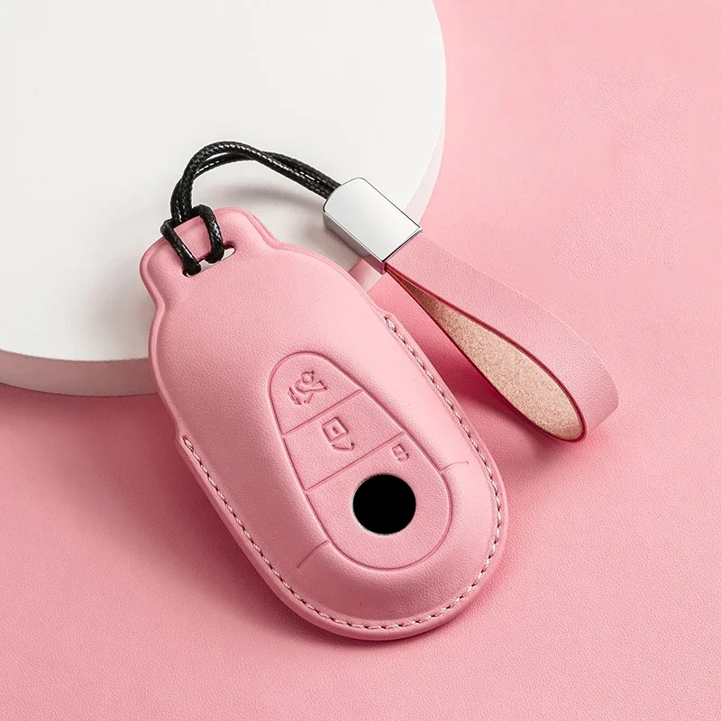 Leather Car Key Case Remote Cover Shell Holder Chain Fob For Mercedes Benz 2025 New C260L E300L S400L EQE GLC CLE C E S Class