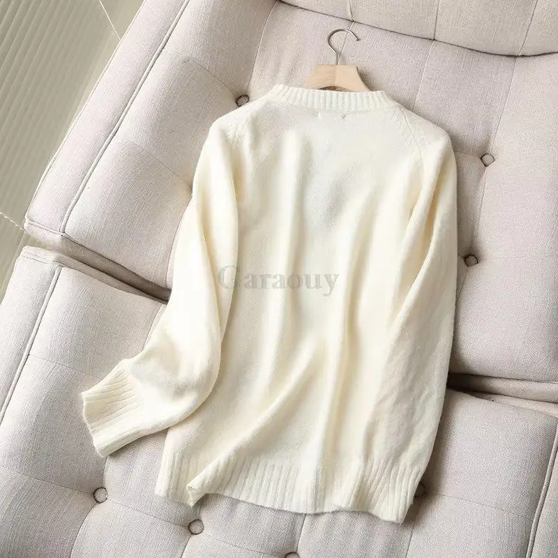 Garaouy 2023 Basic Women Woollen Sweater Chic Autumn Winter Soft Warm Pullover Tops Casual Loose O Neck Knit Jumper Female Pull