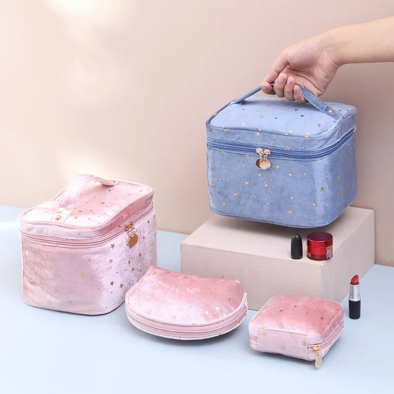 Star Print Cosmetic Bag Women Zipper Fashion Velvet Makeup Bag Storage Female Travel Make Up Beauty Case Toiletry Wash Organizer