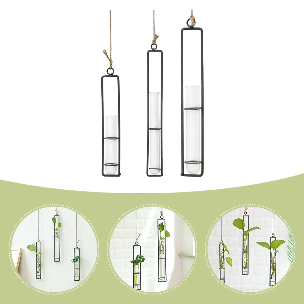 

3Pcs Wall Hanging Hydroponic Glass Plant Containers Iron Rack Space Saving Flower Holders Indoor Decor Hydroponic Flower Holder