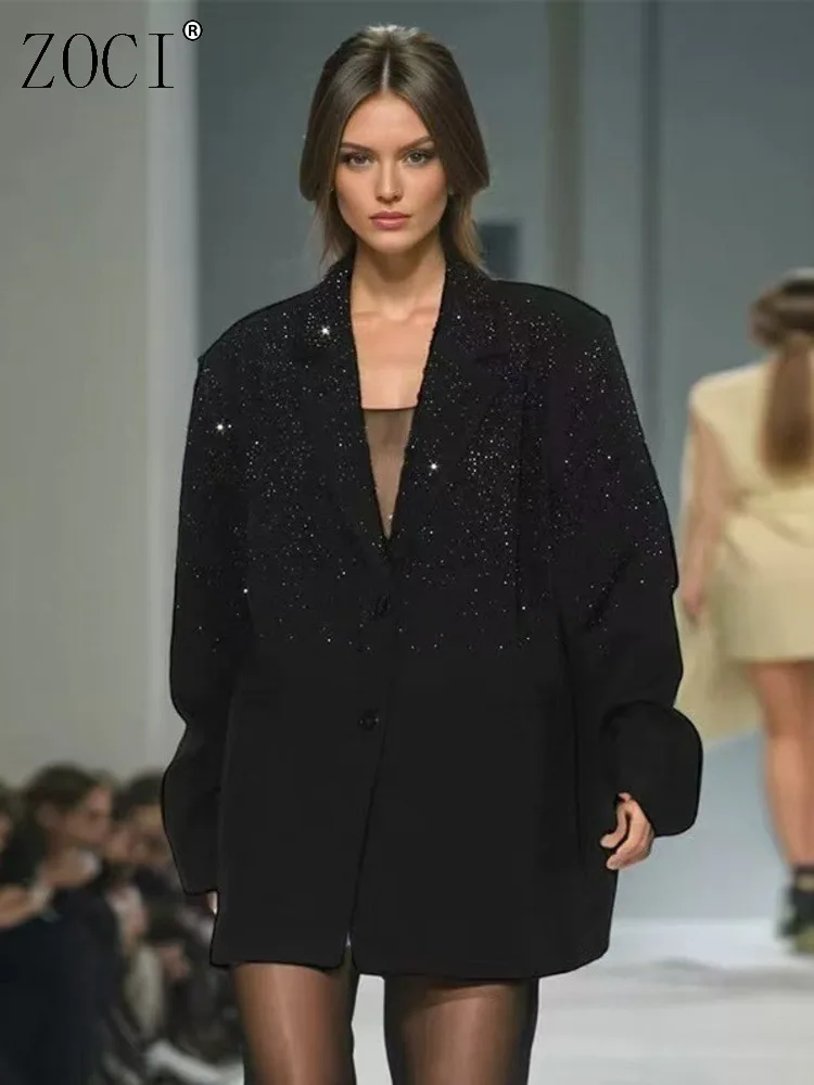 

ZOCI женские блестящие пиджаки с украшением из бисера, пиджаки, женский уникальный дизайн, женские пальто с зубчатым воротником, новинка весны 2023 г.