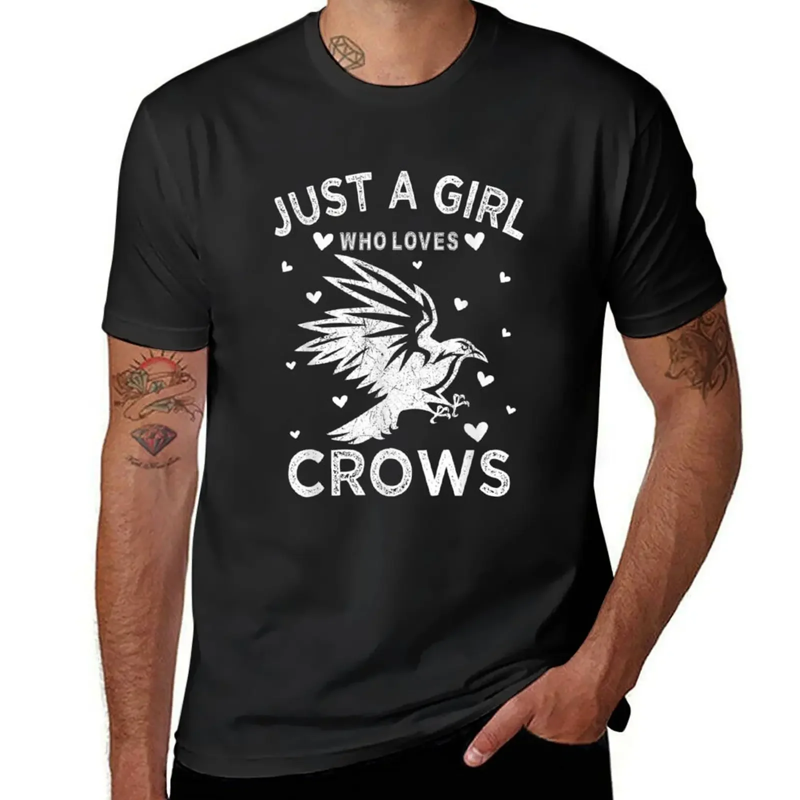 Vintage Retro Style Just A Girl Who Loves Crows Gift T-Shirt tees anime tshirt blue archive mens t shirts