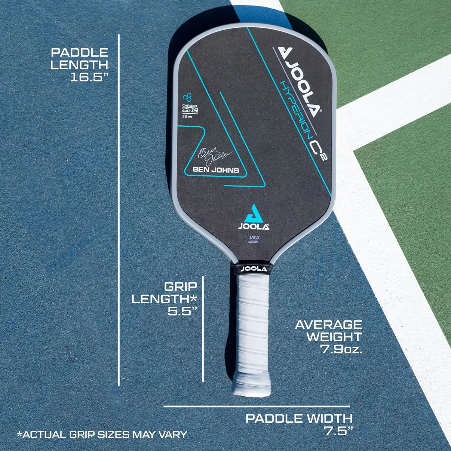 Ben Johns Hyperion C2 Pickleball Paddle - Forma Aero-Curve Hyperion con tecnología de superficie cargada de Ben Johns Perseus -