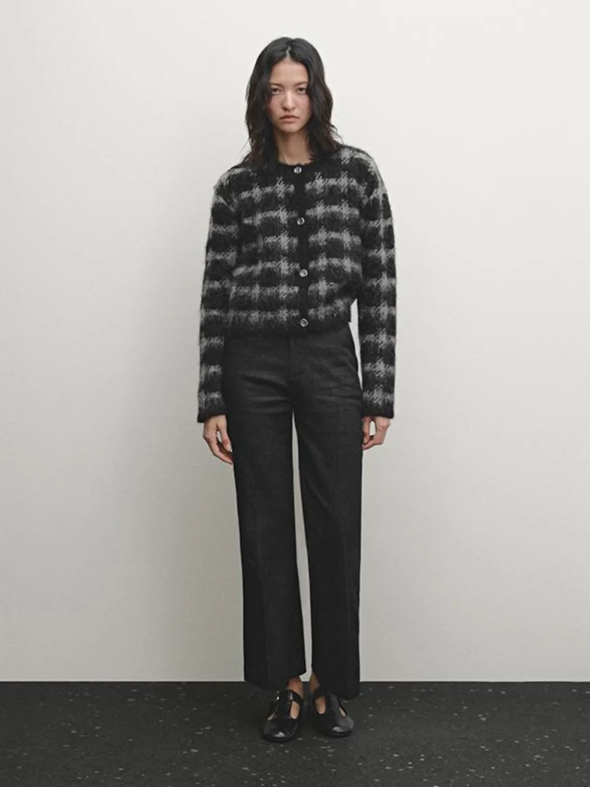 MD レディース ファッション 秋冬新作 ラウンドネック ニット アウター チェック柄 オープンカーディガン ロング丈 通勤 スタイリッシュ