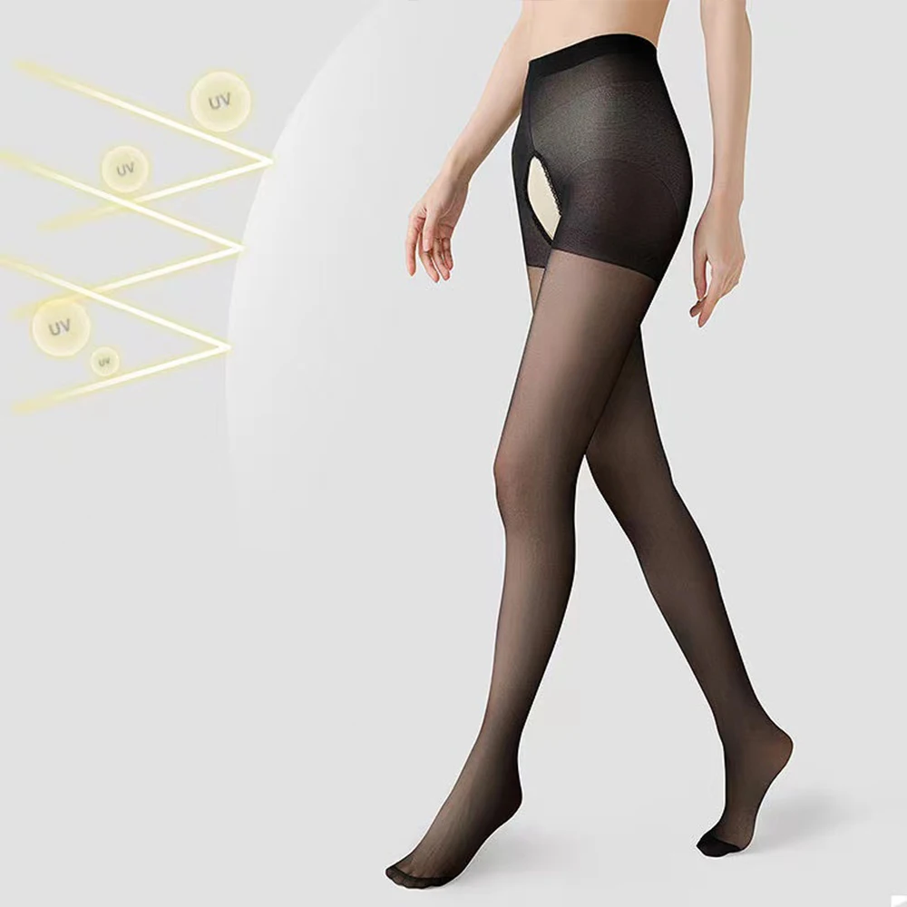 Open Crotch Sexy Pantyhose Women Crotchless Tights Stretchy Sheer Black Collant Ouvert Femme Strumpfhose