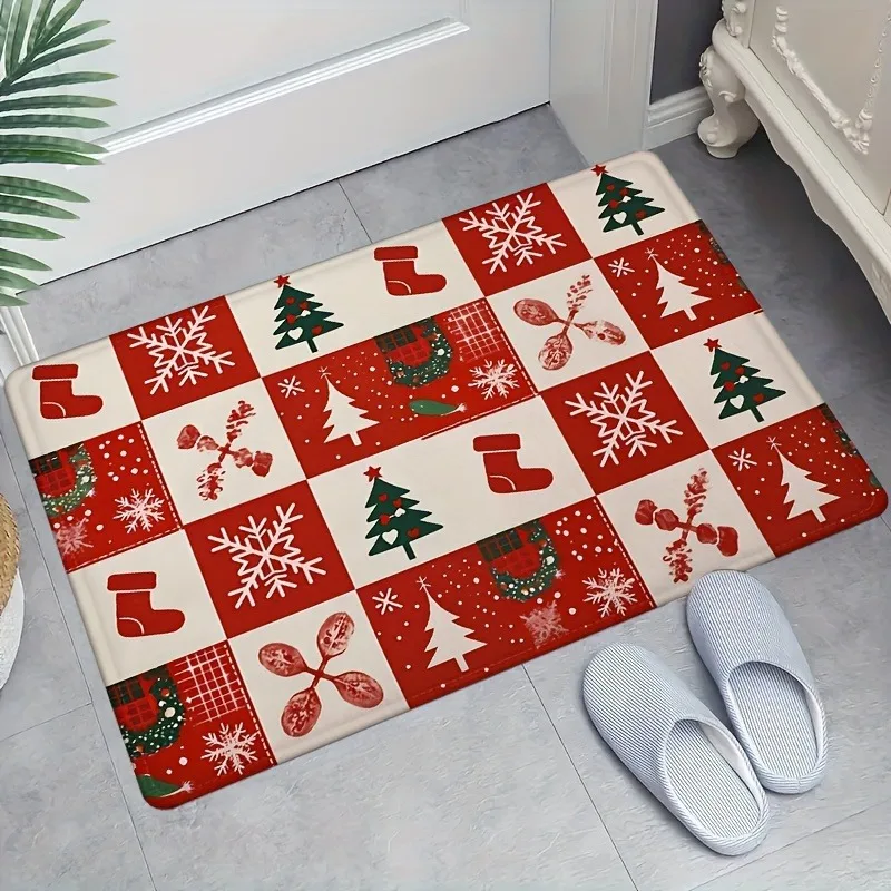 Cozy Flannel Christmas Doormat Washable Red Plaid Rug for Entryway Kitchen Living Room Bedroom Laundry Perfect Holiday Decor