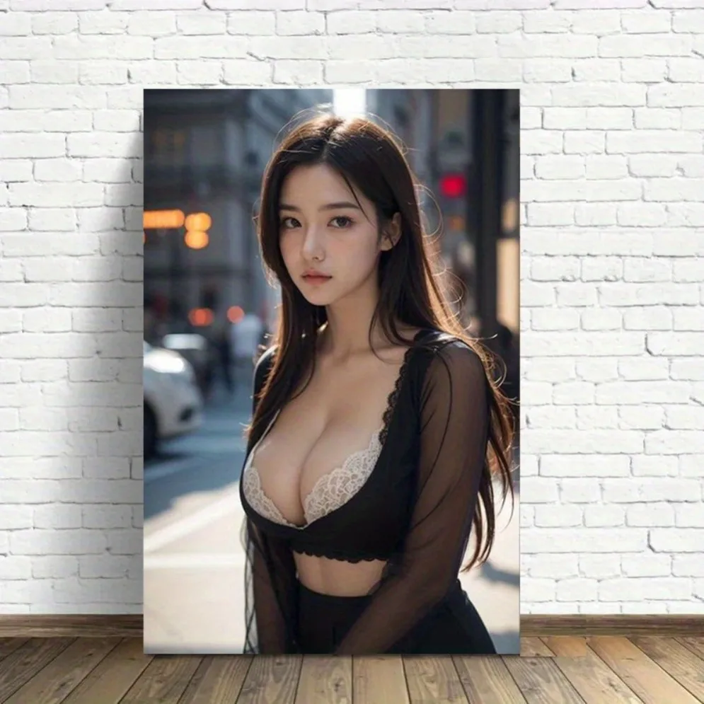 HD Metal Wall Art Asian City Street Sheer Lace Top Beauty Pin Up Girl Vintage Metal Tin Sign for Home Bar Decor
