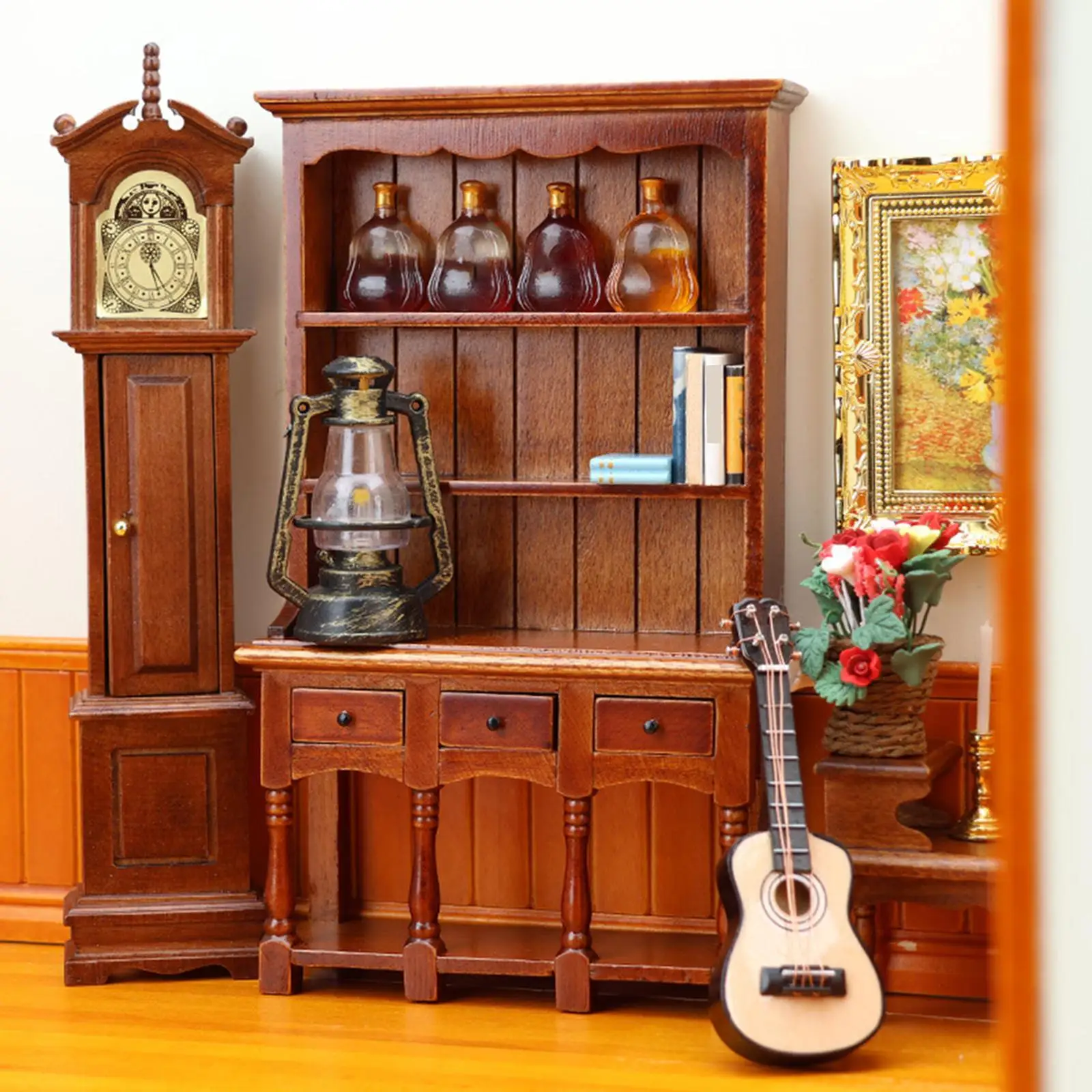 

1:12 Scale Dollhouse Bookcase Micro Scene Small Furniture Model Wood Storage Cabinet for Hallway Office Living Room Bedroom Home