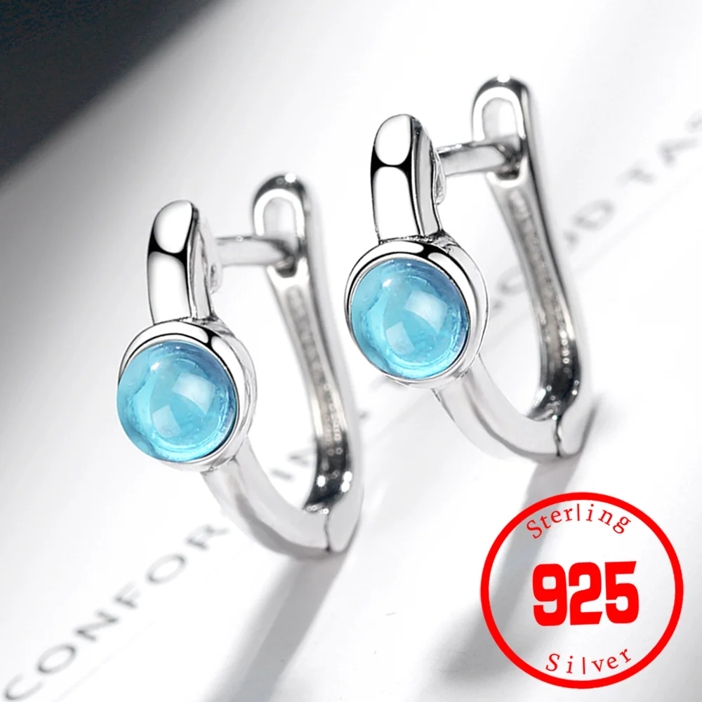 

Simple Trendy Stamp 925 Sterling Silver Clear Cubic Zircon Blue Crystal Hoop Earrings Women Girl Party Gifts Jewelry Ornament