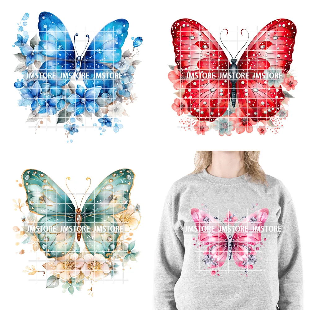 

Colorful Butterfly Floral Romantic Spring Season Iron on DTF Heat Transfers Washable Stickers Ready to Press for T-shirts Bags