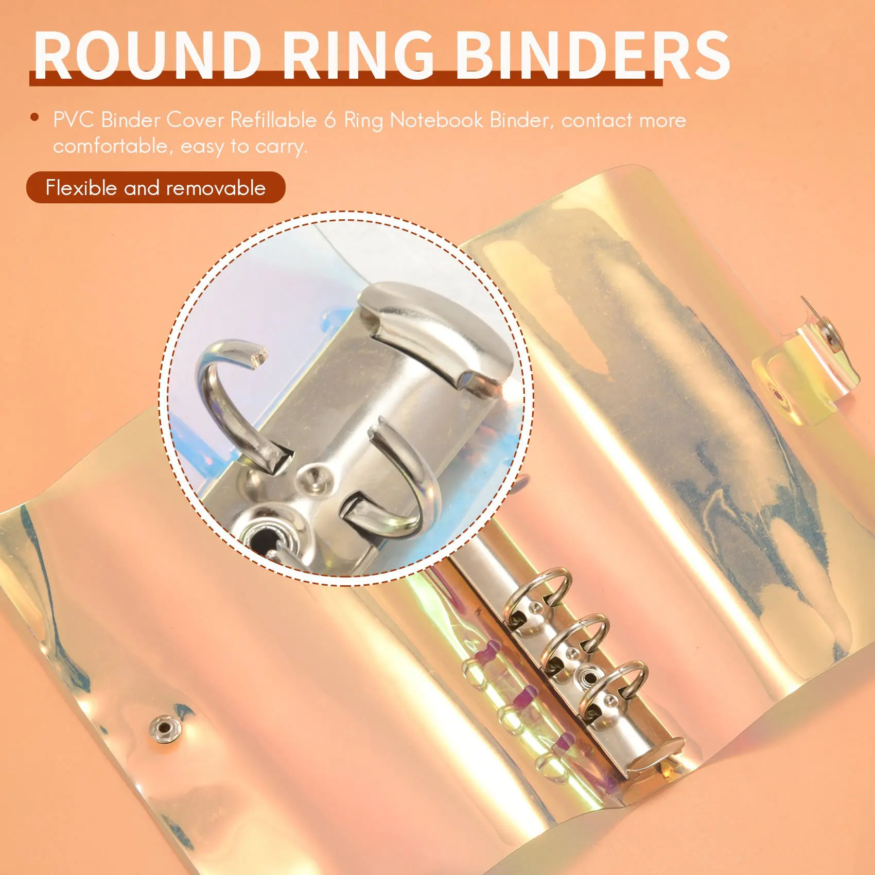 2 Pcs A6 6-Ring Rainbow Clear PVC Binder Cover Refillable Notebook Binder Protector Loose Leaf Planner Binder Cover multicolor