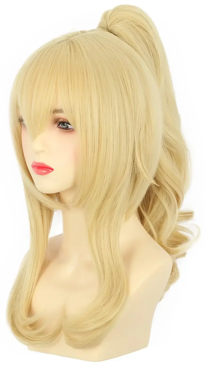 女性のための金髪のポニーテールのかつら,プリンセスのかつら,ピグテール,ハロウィーンの衣装,アニメのコスプレ,人工毛,女の子のためのパーティー
