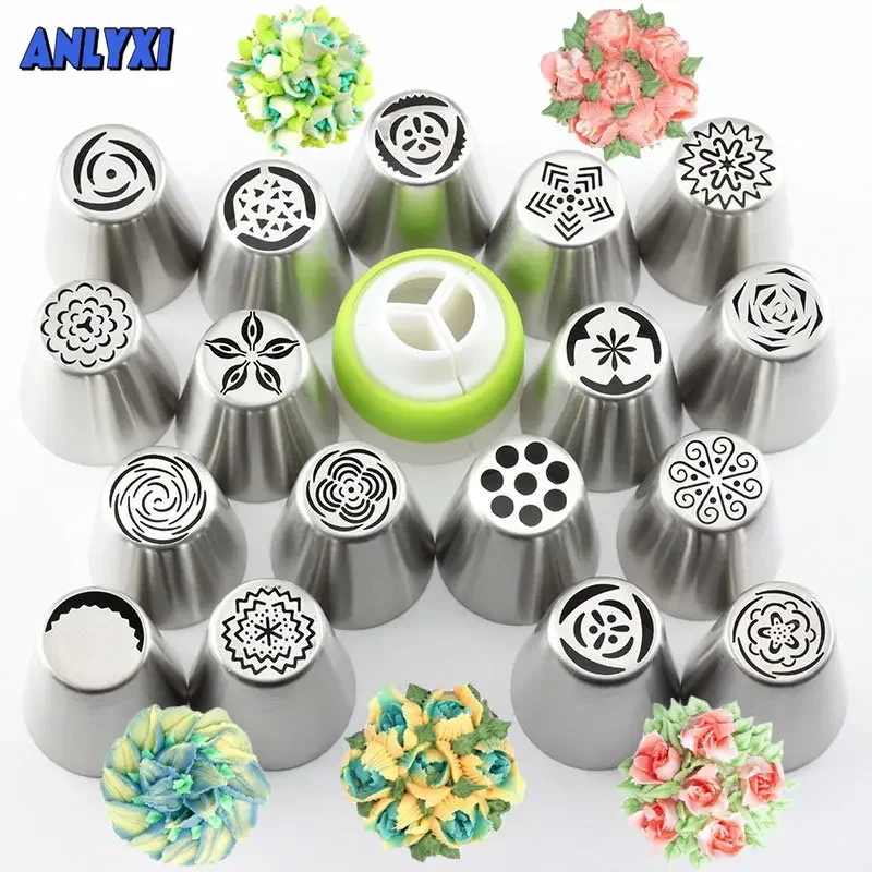 13 Pcs Russian Cupcake Stainless Steel Tulip Rose Flower Icing Piping Pastry Tips Cake Decorating Tools Nozzles Coupler Cream