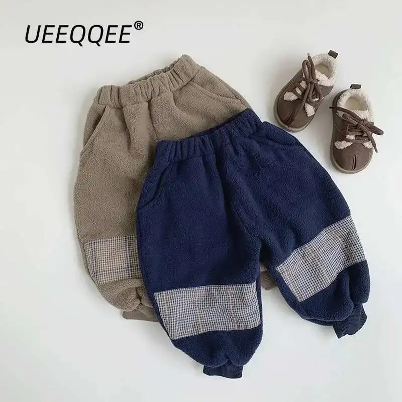 

Autumn Winter Children Pants 1-8Y Boys Warm Fleece Patchwork Loose Casual Harem Trousers Korean Toddler Wear For Kids Clothing