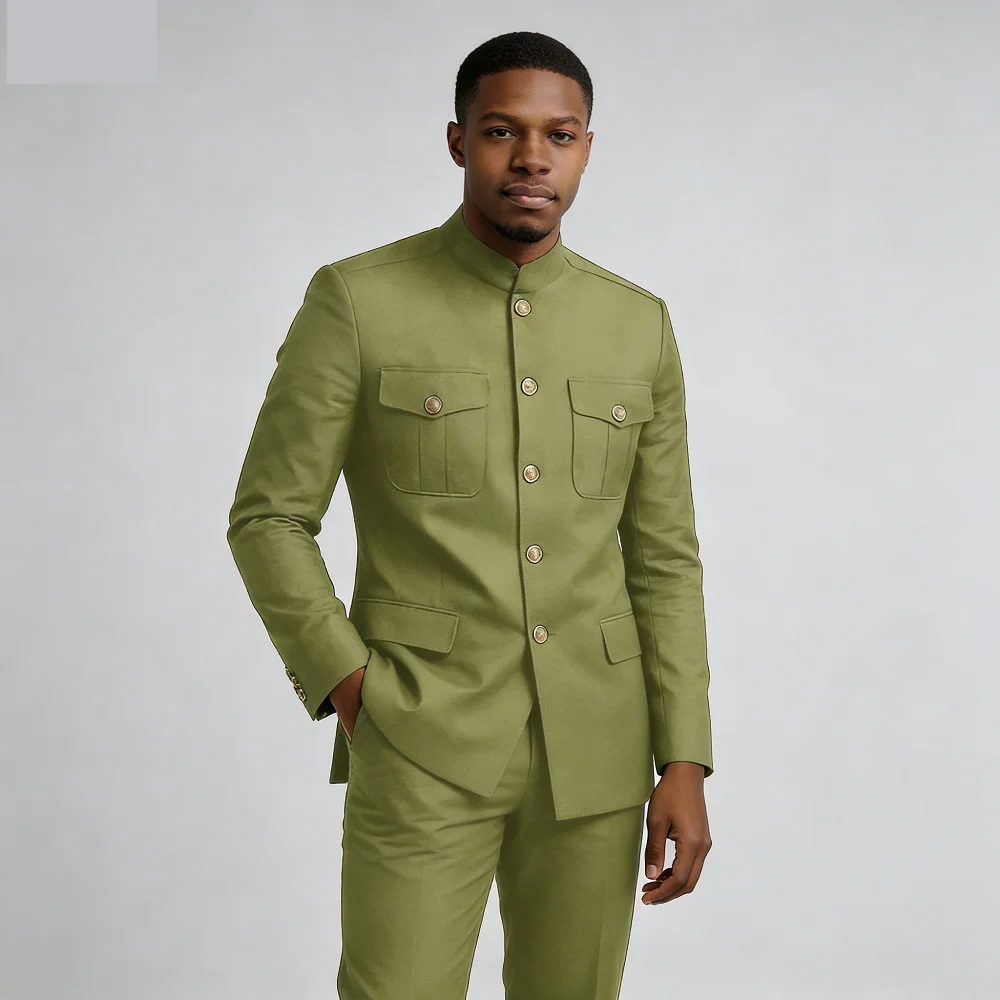 

Chic Men's Ternos with Two Pockets Single-breasted Formal Intelligent Casual Made-to-measure Gola Moda Terno Mas