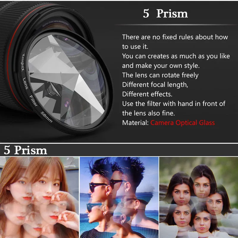 KnightX 58มม.มาโคร Kaleidoscope Prism CPL Star ND กรองสำหรับโทรศัพท์สมาร์ทโฟน Huawei Xiaomi Samsung