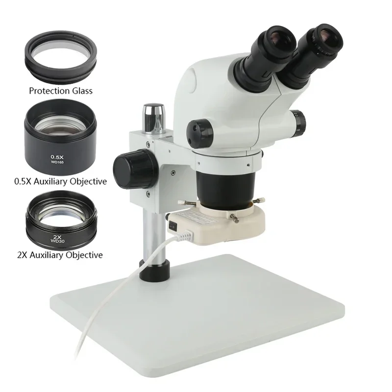 6.5X-65X 3.25X-130X Binocular Stereo Zoom Microscope Lab Microscope Lens + 0.5x 2.0x 1X Auxiliary Lens For Phone PCB Repair