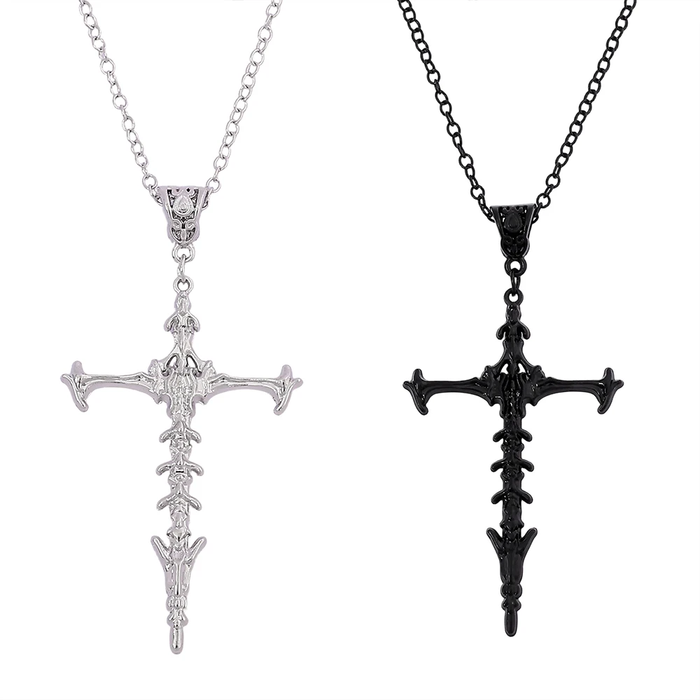 Diablo Skull Skeleton Cross Pendant Necklace Vintage Fashion Old Fashionable Men's Necklace