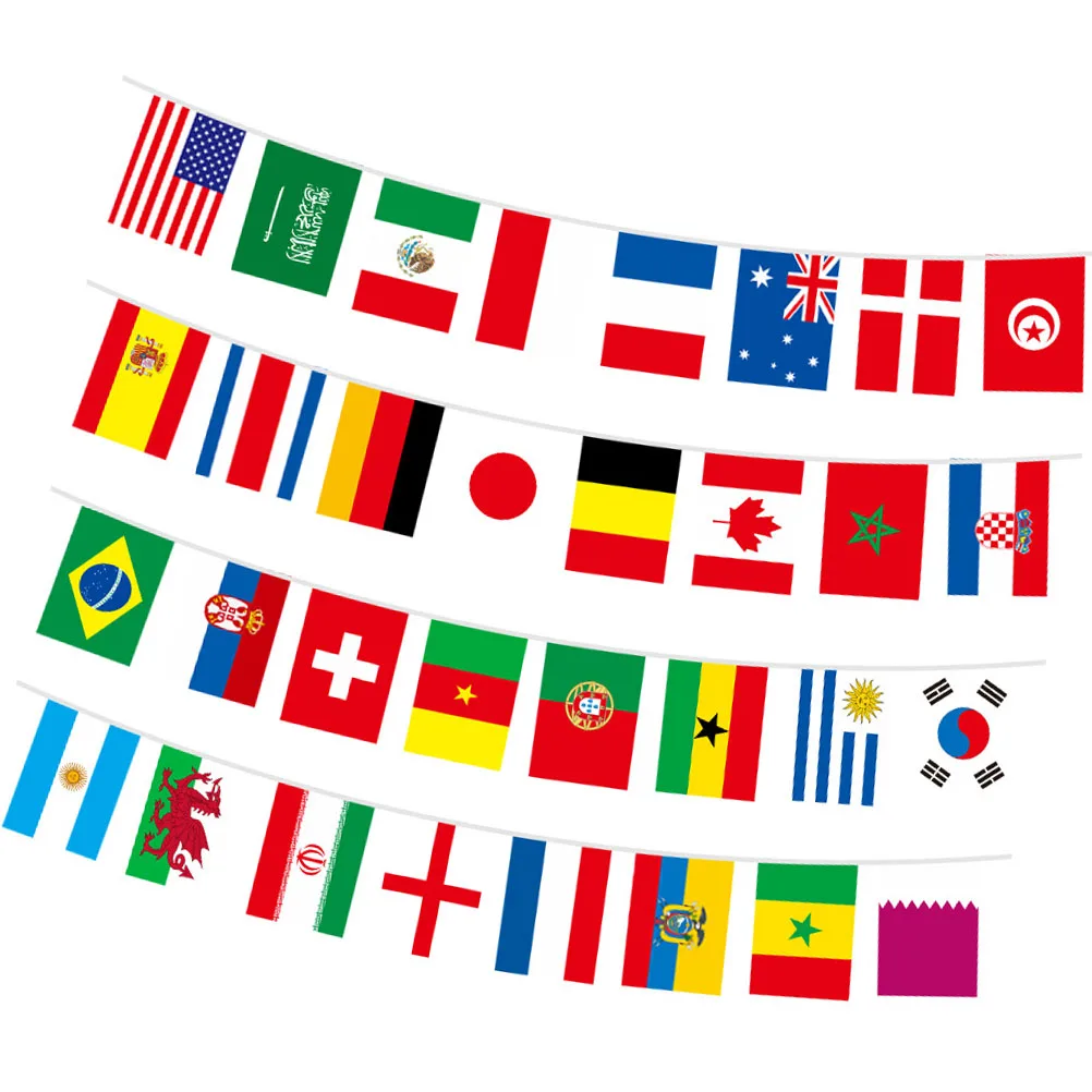 

1 set Flags 14x21cm String Banner 10m Long for Sports Venue Classroom Games Celebrations Football Cup