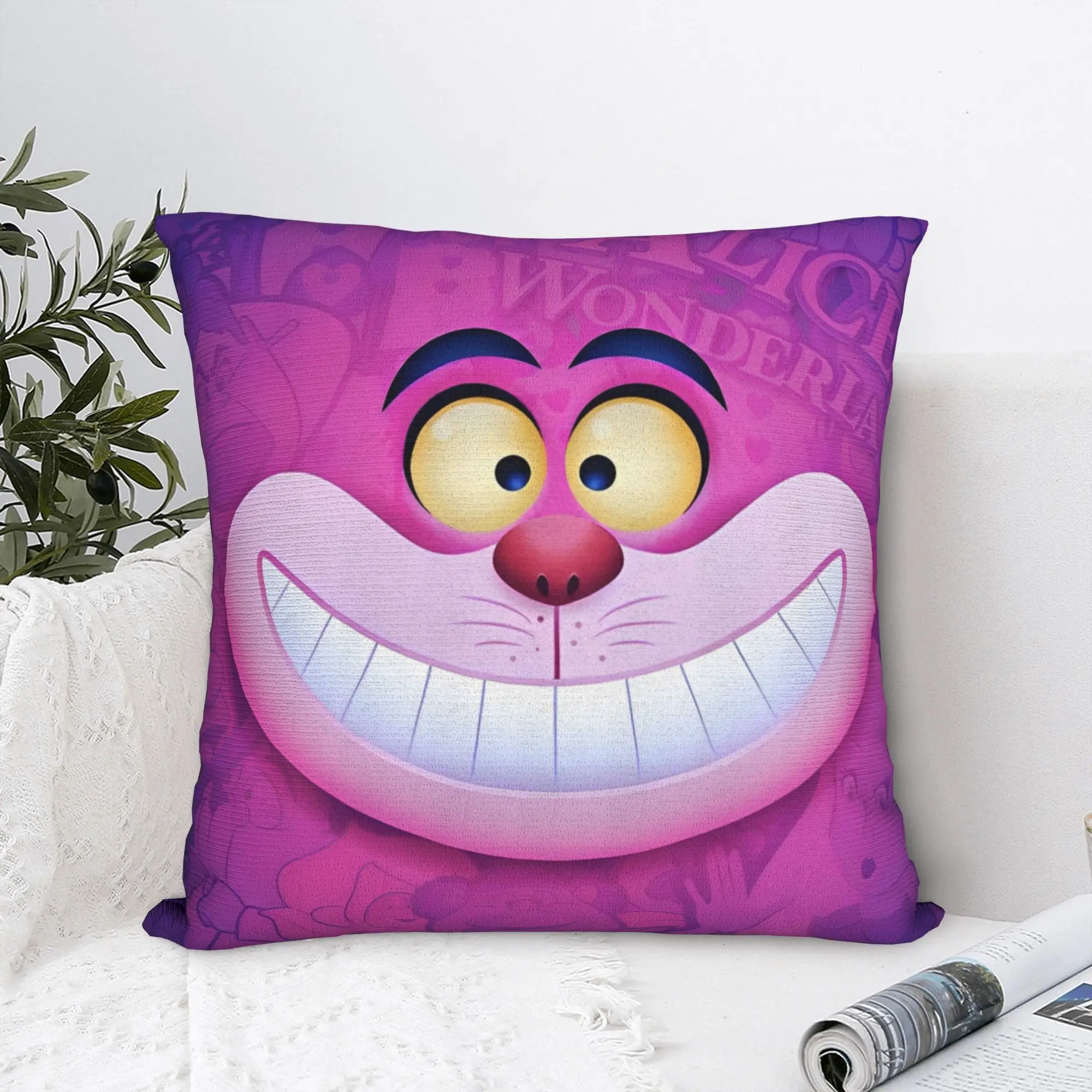 Cartoon Alice in Wonderland Cheshire Cat Square Pillowcases Polyester Sofa  Cushion Cover Cute Decor Pillow Cover 45*45