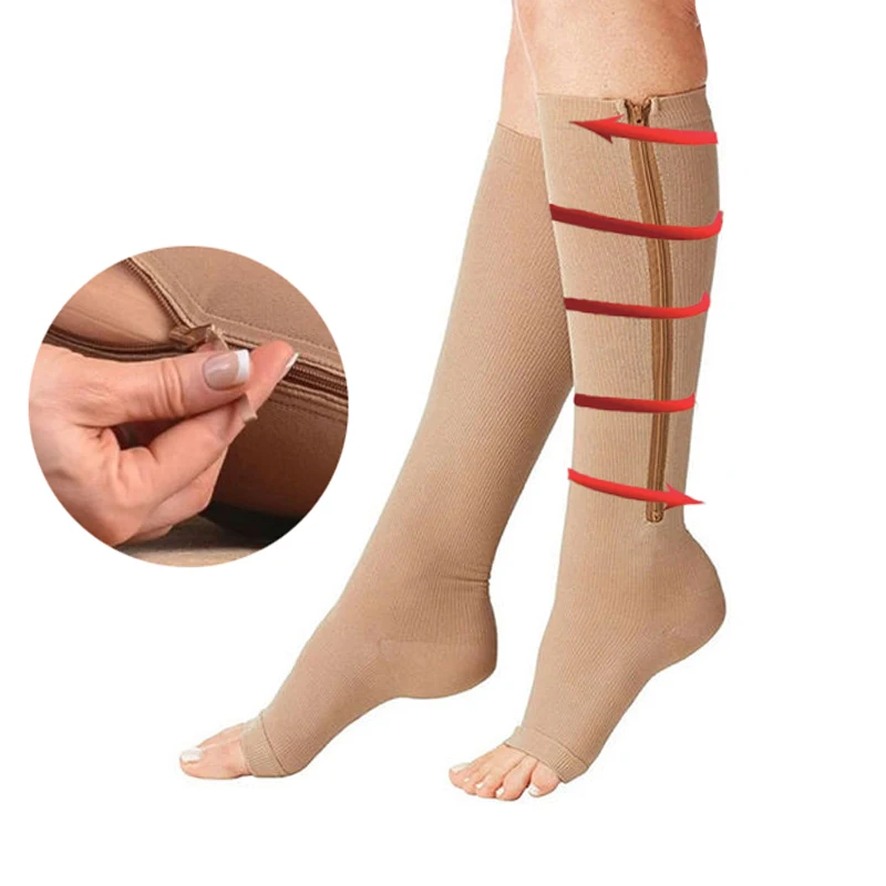 Compression Stockings Sports Pressure Long Cycling Socks Zipper Professional Leg Support Thick Women Varicose Vein Socks