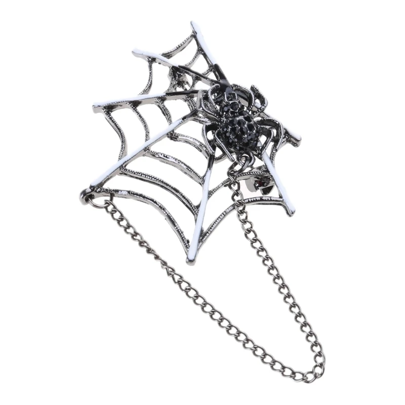 652F Spiders Net Lapel Pin Brooch with Chain, Halloween Lapel Pin Spiders Net Lapel Pin Halloween Costume Jewelry Accessories