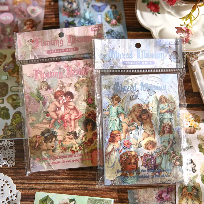 30/60 Pcs Retro Cartoon Die Cut Stickers Book Japanese Stationery for Scrapbooking Handmade Diary Decorative Journal Supplies