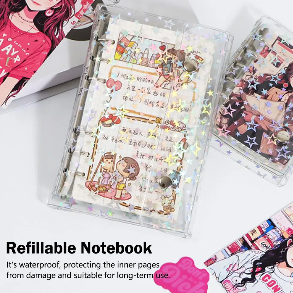 Glitter Stationery Binder Notebook M5 A6 A7 Size Pocket Notepads DIY Postcards Collect Portable Hand Account Book