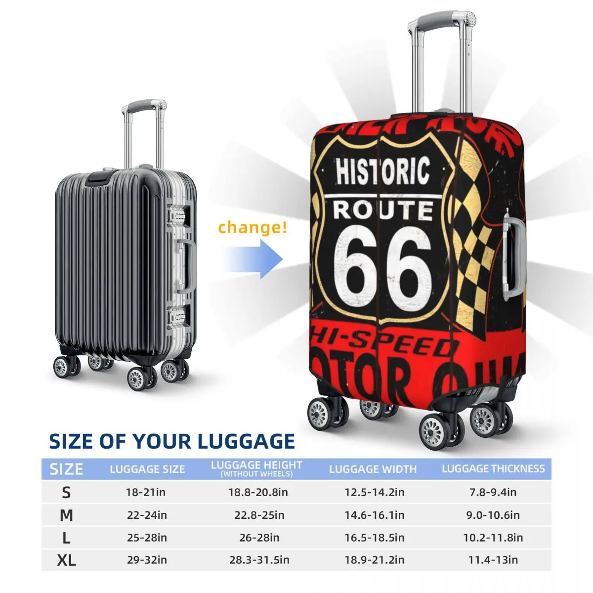 Vintage Style Sign Mother Road Route 66 Oil Garage Luggage Protective Dust Covers Elastic Waterproof 18-32inch Suitcase Cover