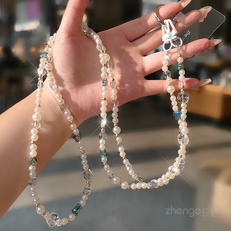 Crossbody Bow Pearl Phone Strap, Fashionable Women's Outdoor Anti Loss Long Phone Strap